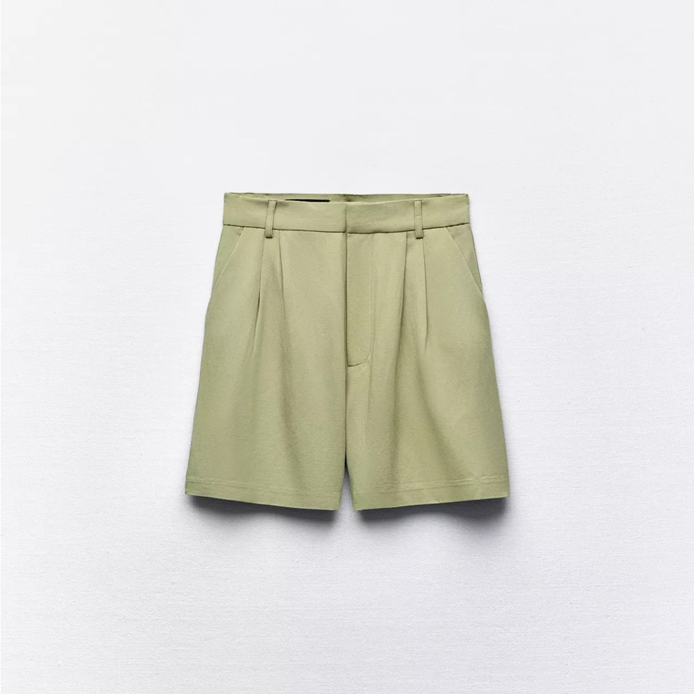 Zara Pleated High Waist Women's Olive Green Shorts